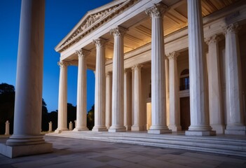 Fototapeta premium Classical court building with columns at dusk, legal architecture background