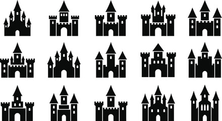 Collection of medieval castle silhouettes for design projects © MD Din Islam