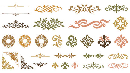 Decorative damask elements and floral filigree symbols. © Ojufa