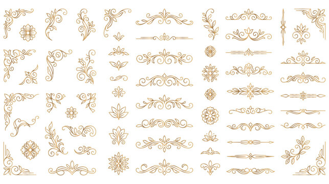 Set of decorative gold frames and borders for invitations.