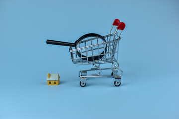 Mini shopping cart holds magnifying glass © Nazir