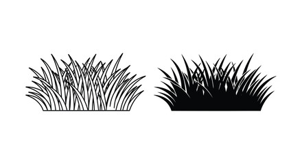 Grass Tufts Linear Illustration And Solid Black Silhouette © Rabbi