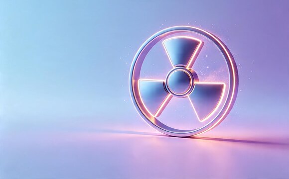 Glowing nuclear radiation symbol on futuristic gradient background