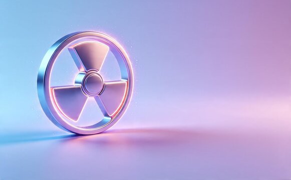 Futuristic 3D rendering of a nuclear radiation symbol on gradient background