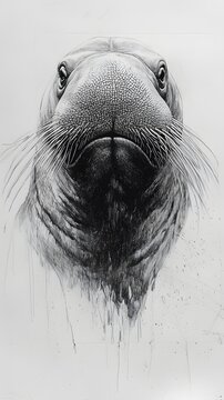 Powerful walrus tusk illustration with realistic ocean textures picture