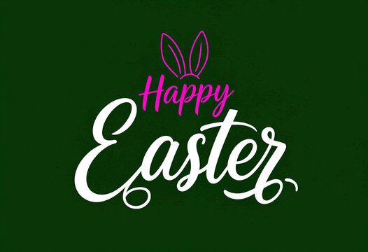 Happy easter greeting card with elegant typography and cute bunny ears illustration design