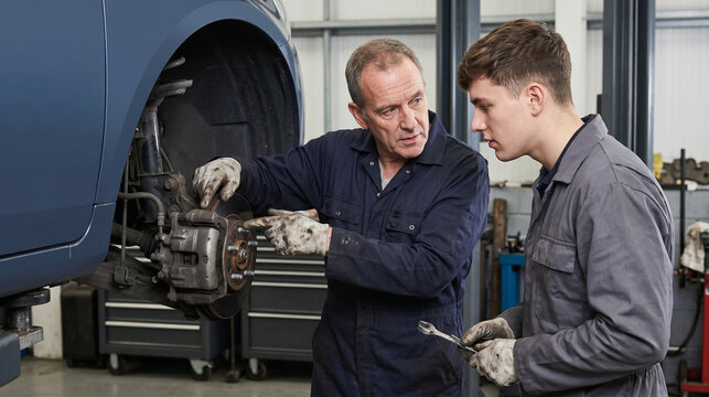 Seasoned Mechanic Mentors New Technician in Workshop Bay