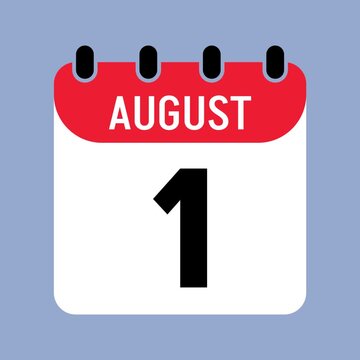 Calendar icon displaying the date August 1, monthly calendar page animation, important date, event reminder, scheduling, and deadlines.