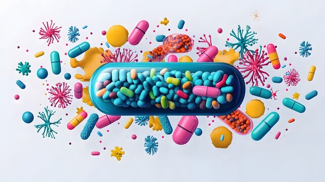 Probiotic health illustration showing microbiome support through capsule wallpaper
