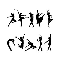 Fototapeta premium Dancing Nude Female Silhouette Collection Realistic Vector Icons