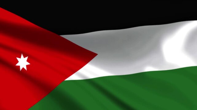 National flag of Jordan waving in the wind. Middle Eastern country banner fluttering against a dark sky footage in 4K