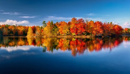 Obraz premium Minnesota Lake In The Autumn With Colorful Trees Reflection In Water