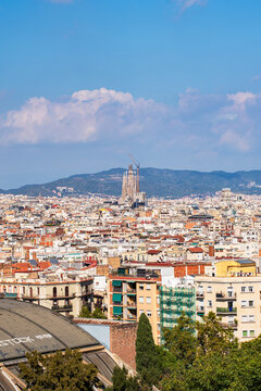 Epic traditional European town valley aerial panorama Mediterranean architecture view.
