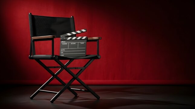 Director's Chair with Clapperboard in Studio Environment, Cinematic Still Life, Dramatic Lighting