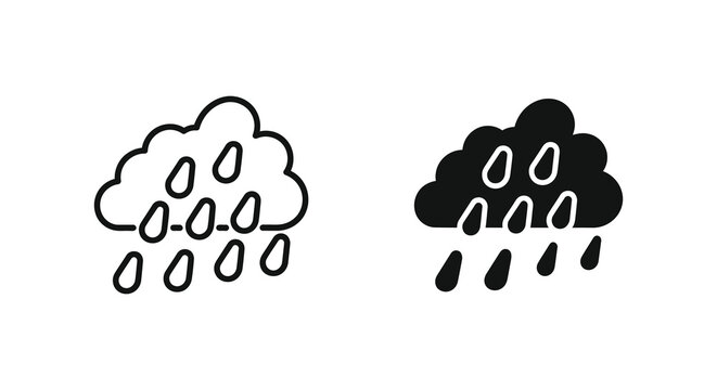 Raincloud With Raindrops Silhouette Black And White Illustration