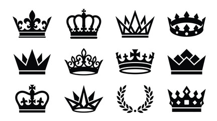Set of royal crowns, vector icons of king and queen headwear, heraldic symbols, luxury accessories for logo design © MstSuma