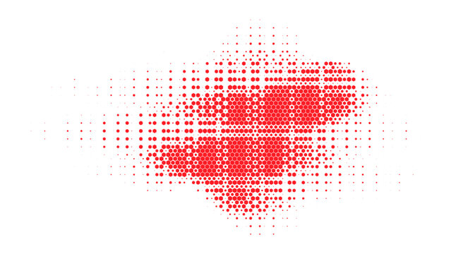 Abstract red hexagon cluster pattern with geometric halftone background design