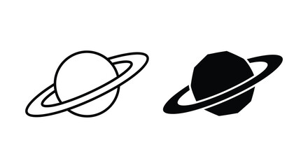 Planet With Rings Silhouette Black And White Graphic Representation © Rabbi