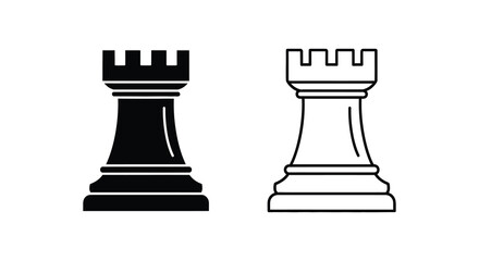 Chess Rook Silhouette And Line Art Version On White Background Silhouette © Rabbi