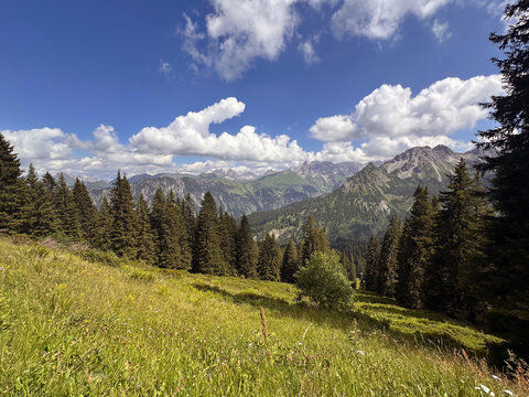 view from the Fellhorn at the Great Walser Valley in Austria