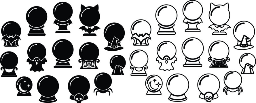 Halloween crystal ball illustrations with spooky and mystical designs