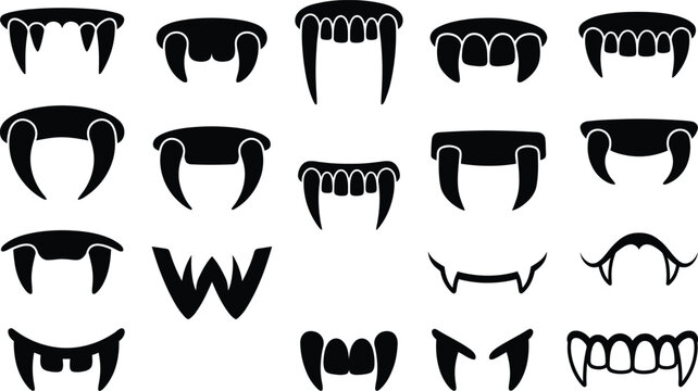 Black silhouette vampire fangs teeth for Halloween spooky designs