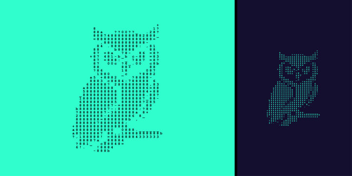 Retro ASCII Cat Silhouette Digital Art on Dual Color Background