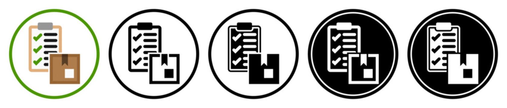 Flat inventory icons in outline, solid, and inverted styles