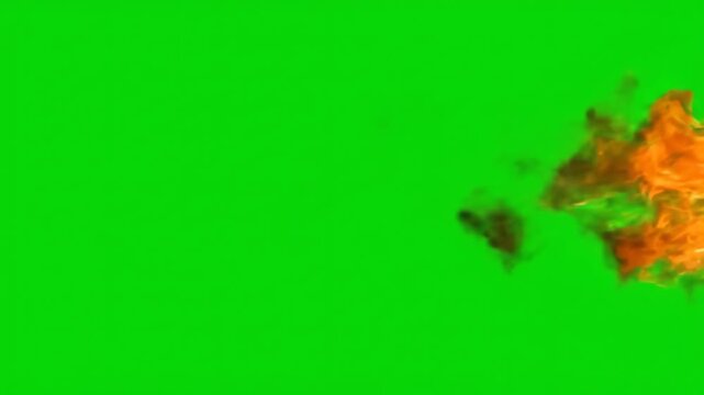 A fiery orange explosion against a vivid green backdrop, hot and intense