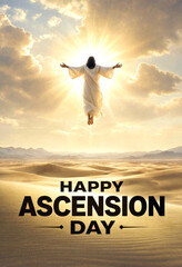 Inspiring depiction of ascension day with a robed figure rising into bright sky