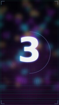 Countdown timer with a retro-futuristic neon style and vintage glitch effect featuring a stopwatch