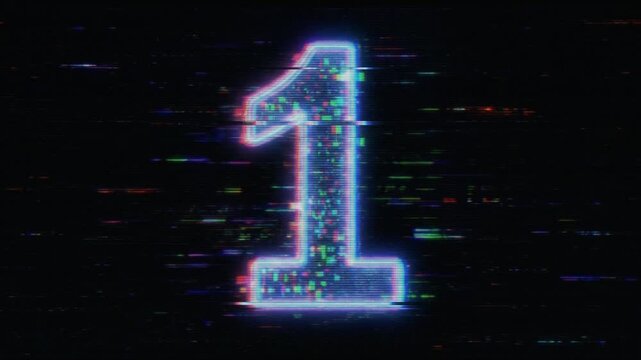 Countdown timer with a retro-futuristic neon style and vintage glitch effect featuring a stopwatch
