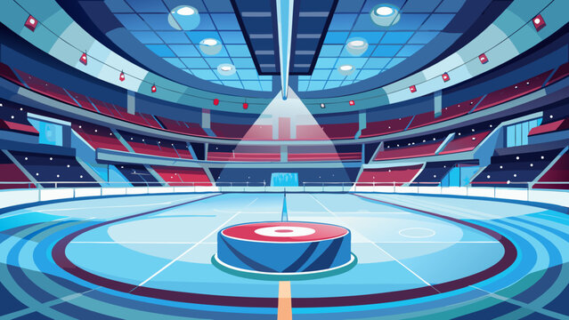 Interior illustration of an empty ice hockey arena stadium
