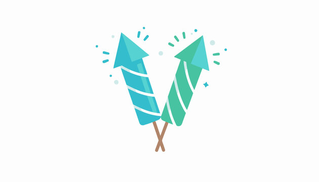 Crossed turquoise firework rockets celebration icon