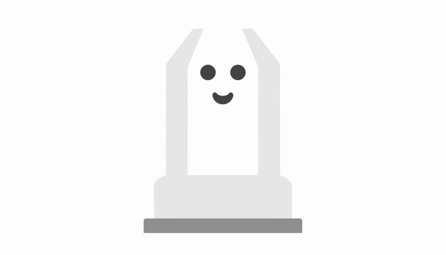 Cute smiling white ghost character graphic.
