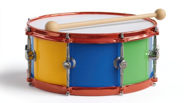 cute kids drum isolated on white background, vibrant colors, minimal composition, ultra realistic 8k -