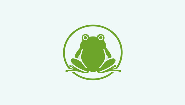 Green frog line art in a circular frame.