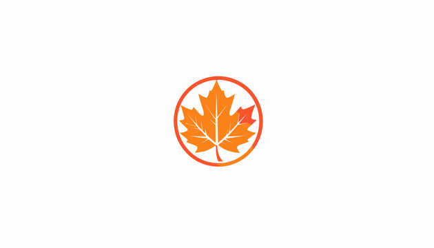 Orange maple leaf in circle logo graphic.