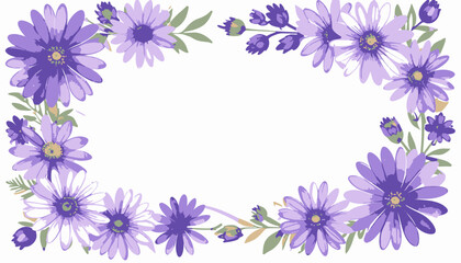 Fototapeta premium Purple watercolor daisy flower frame on white background