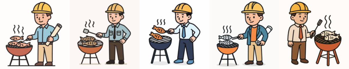 Vector set of an architect grilling fish © sarah16blakeyxh2
