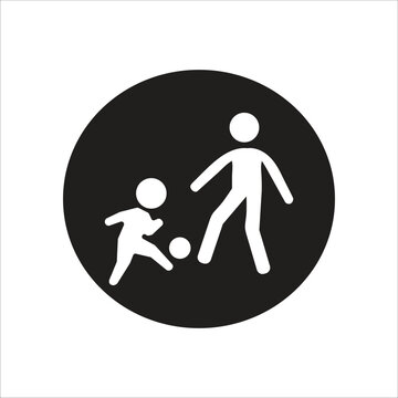 family sports activity icon ,dad and son kicking soccer ball vector icon