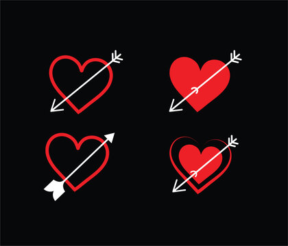 four cupid arrow through love heart icon ,outline and flat style vector illustration