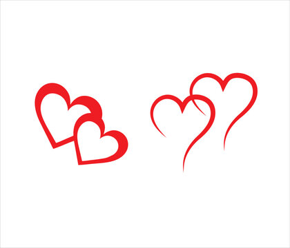 romantic two red hearts set clipart and line art for vector illustration
