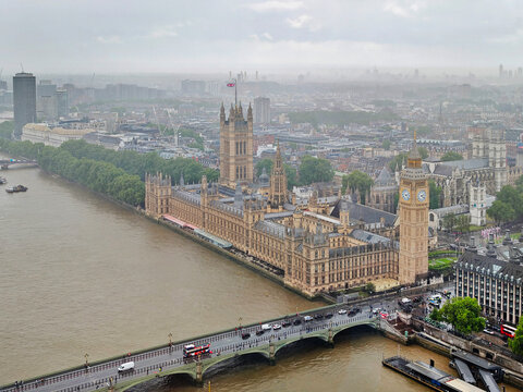 UK, England, London, Big Ben skyline aerial
