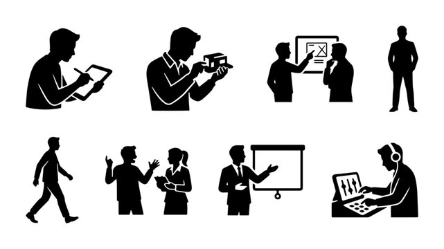Business People Silhouette Icons, Flat, for Presentation and Workflow