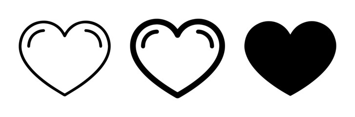 Obraz premium 3 heart icons, outline and solid, for UI and web interface design