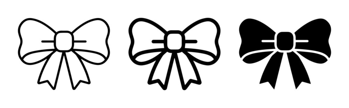 3 Bow Icons, Outline and Silhouette Styles, for Decoration and Gift Wrapping