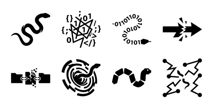 8 Abstract Silhouette Icons for Technology and Digital Concepts, Silhouette, for Web and App Design