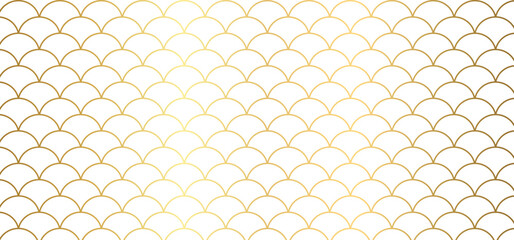Scalloped semicircle pattern, fish scale vector design, geometric overlapping outlines, minimalist gold repeating grid texture for backgrounds © Ruman