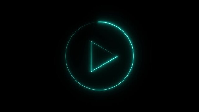 Glowing Neon shine play button icon sign with neon circle. Motion Graphic concept. animation